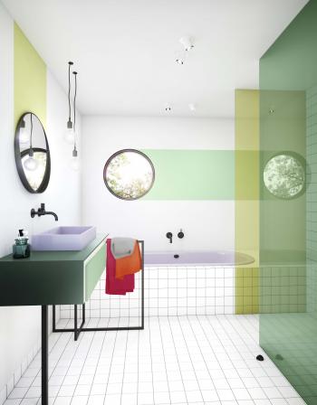 Optez pour une salle de bain neutre aux accents colorés