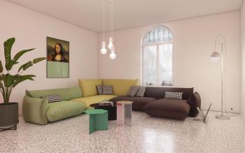Combinez des couleurs de peinture neutres avec des meubles colorés dans le living