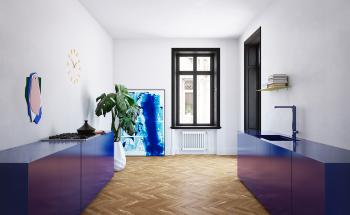 Peignez les armoires de votre cuisine en bleu vive