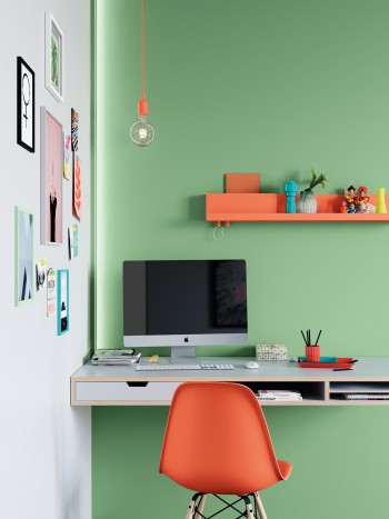 Créez un coin bureau inspirant avec des couleurs douces et qui tranchent