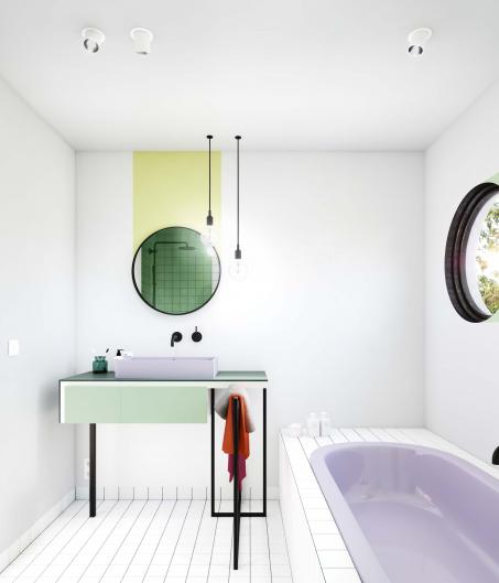 Utilisez des accents de couleurs créatifs dans la salle de bain